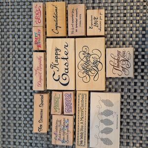 ASSORTED Sentiments/Phrases Wood Mount Rubber Stamp Set, Set Of 15